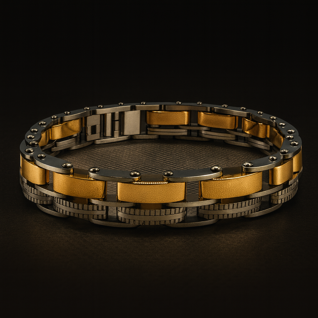 TITAN SUPREMACY | Bracciale Uomo in Acciaio e Oro Placcato 18K