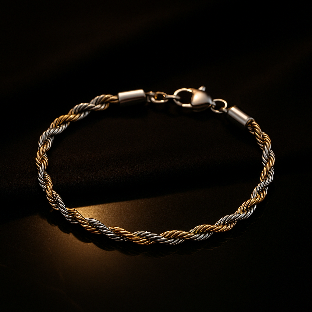 DuoLux | Nuovo Braccialetto a Catena Intrecciata Bicolore