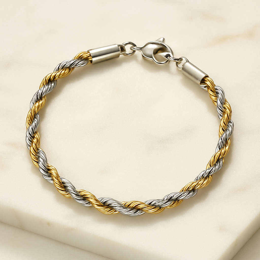 DuoLux | Nuovo Braccialetto a Catena Intrecciata Bicolore
