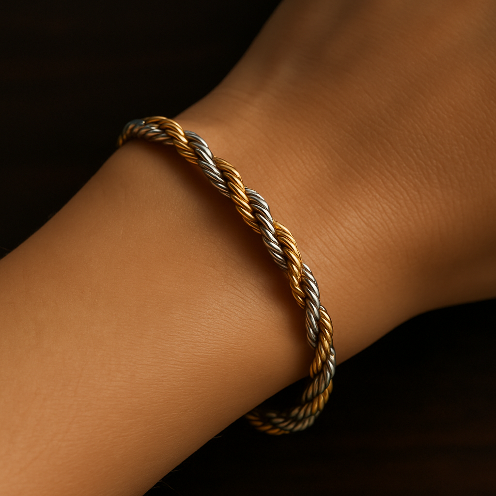 DuoLux | Nuovo Braccialetto a Catena Intrecciata Bicolore