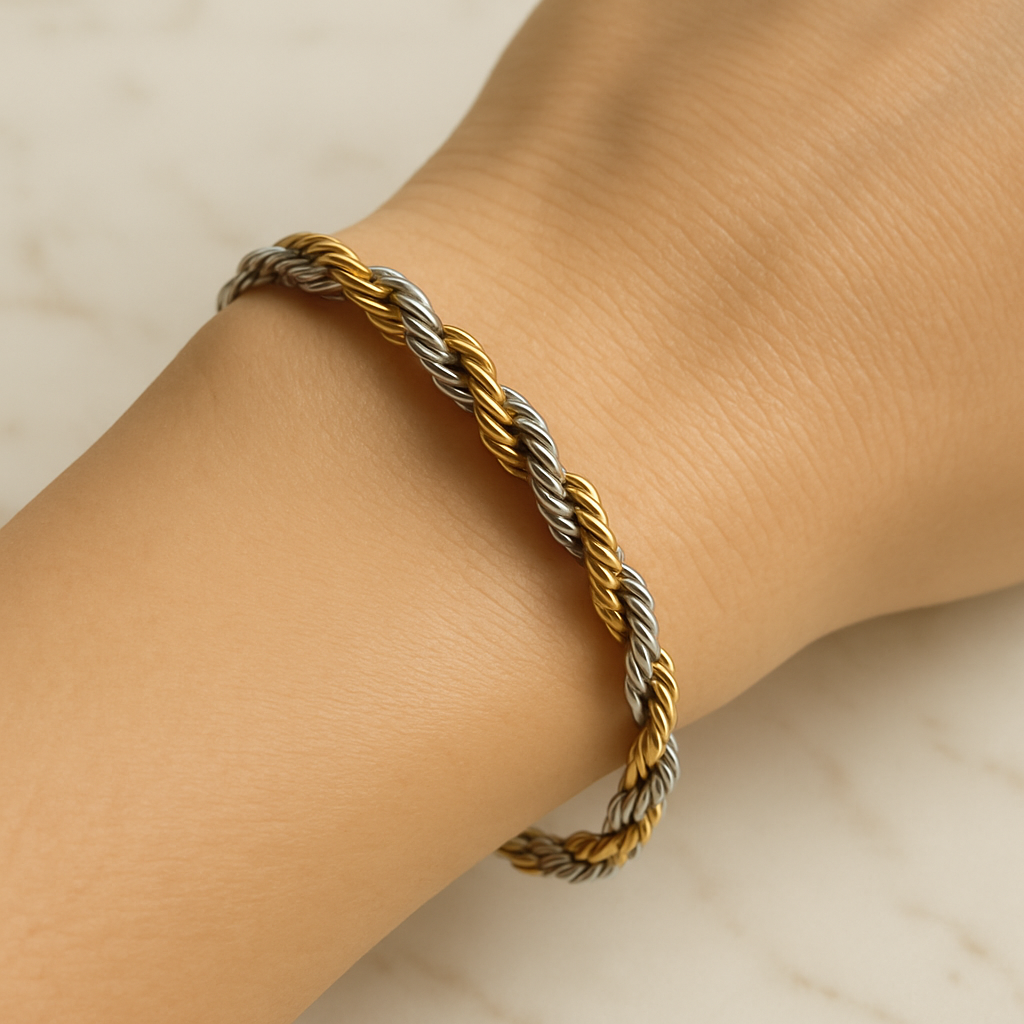 DuoLux | Nuovo Braccialetto a Catena Intrecciata Bicolore