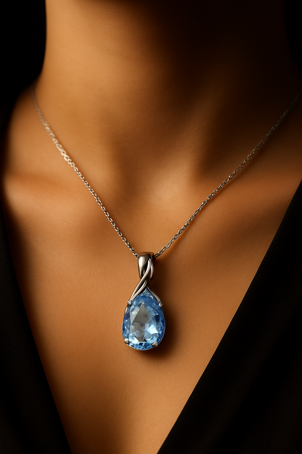 Aurora Blu | Collana in Argento Sterling S925 con Ciondolo Azzurro in Zircone