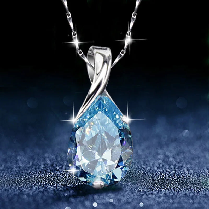 Aurora Blu | Collana in Argento Sterling S925 con Ciondolo Azzurro in Zircone